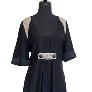 Eskell Black Tan Silk Cotton Blend Dress Sz 4 Knee Length Short Sleeve